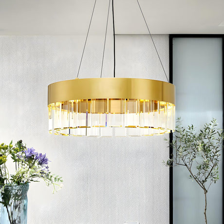 Modern Gold Round Crystal LED Pendant Chandelier Image - 1