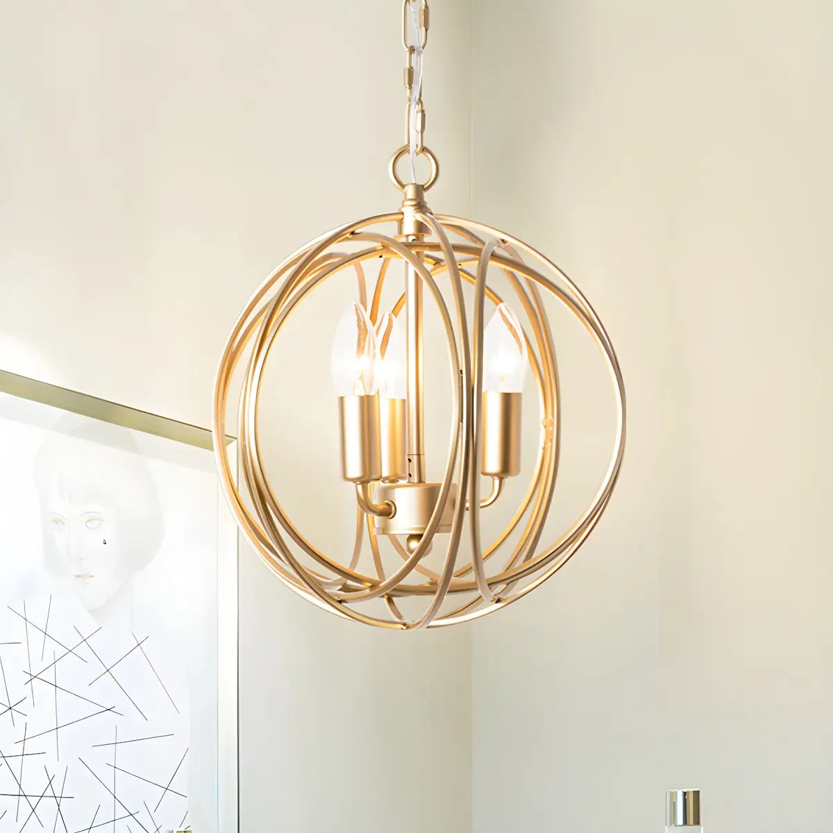 Modern Gold Spherical Mini Metal 4-light Chandeliers Image - 2