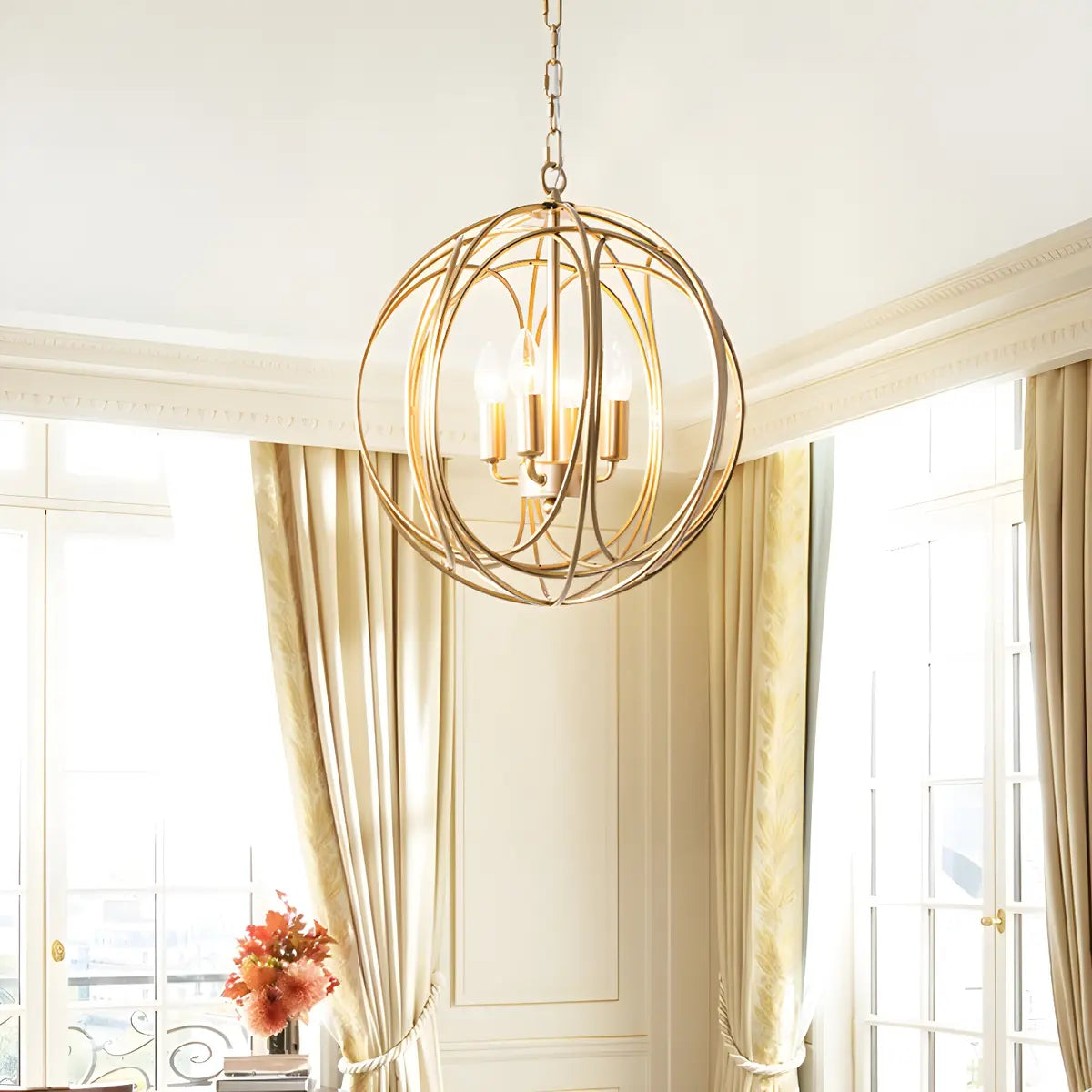 Modern Gold Spherical Mini Metal 4-light Chandeliers Image - 3