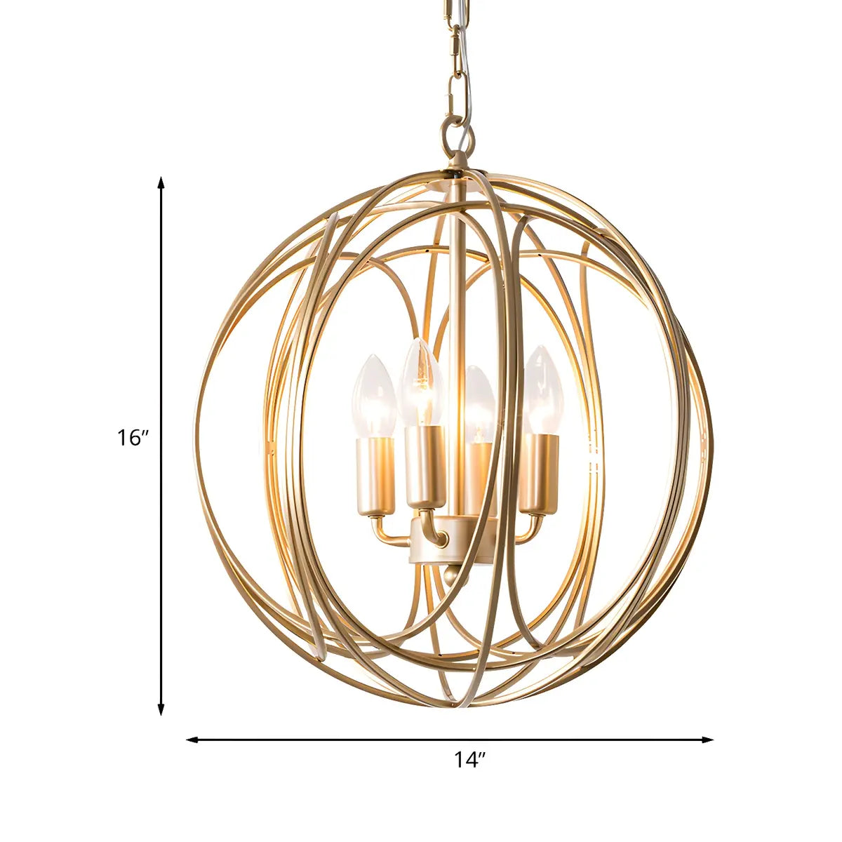 Modern Gold Spherical Mini Metal 4-light Chandeliers 