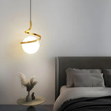 Modern Gold Spiral White Glass Globe Bedroom Pendant Light Image - 1