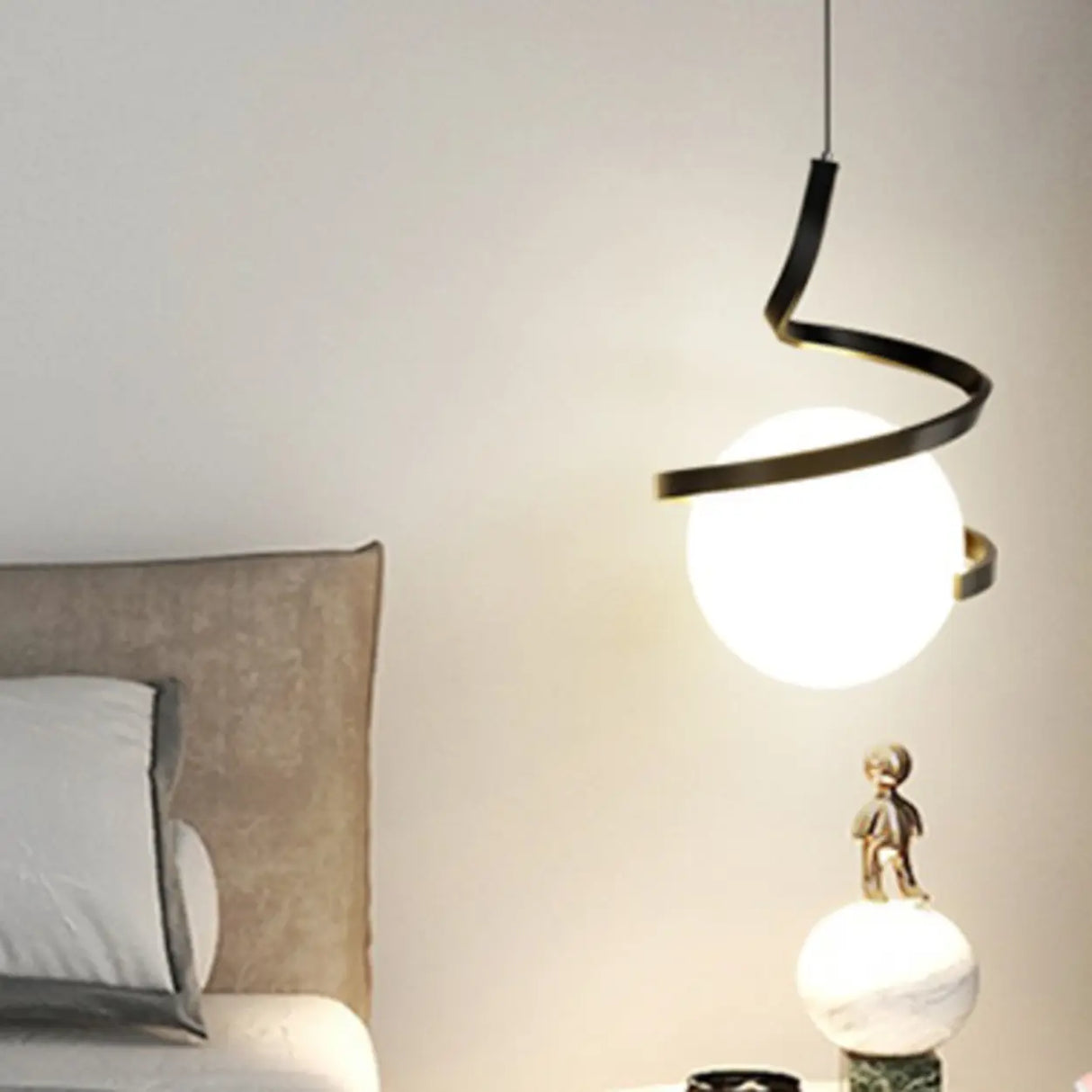 Modern Gold Spiral White Glass Globe Bedroom Pendant Light Image - 10