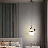 Modern Gold Spiral White Glass Globe Bedroom Pendant Light Image - 12