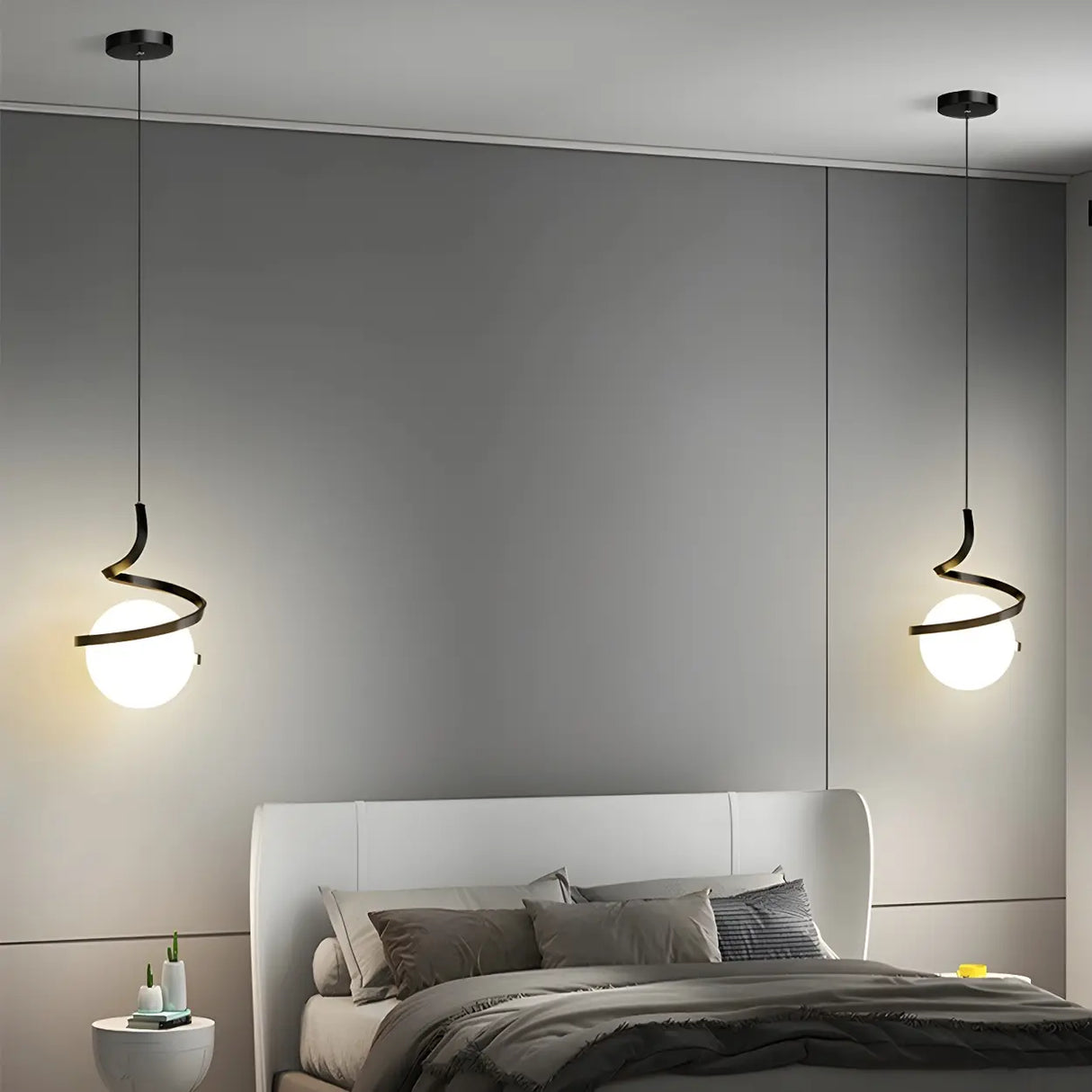 Modern Gold Spiral White Glass Globe Bedroom Pendant Light Image - 13