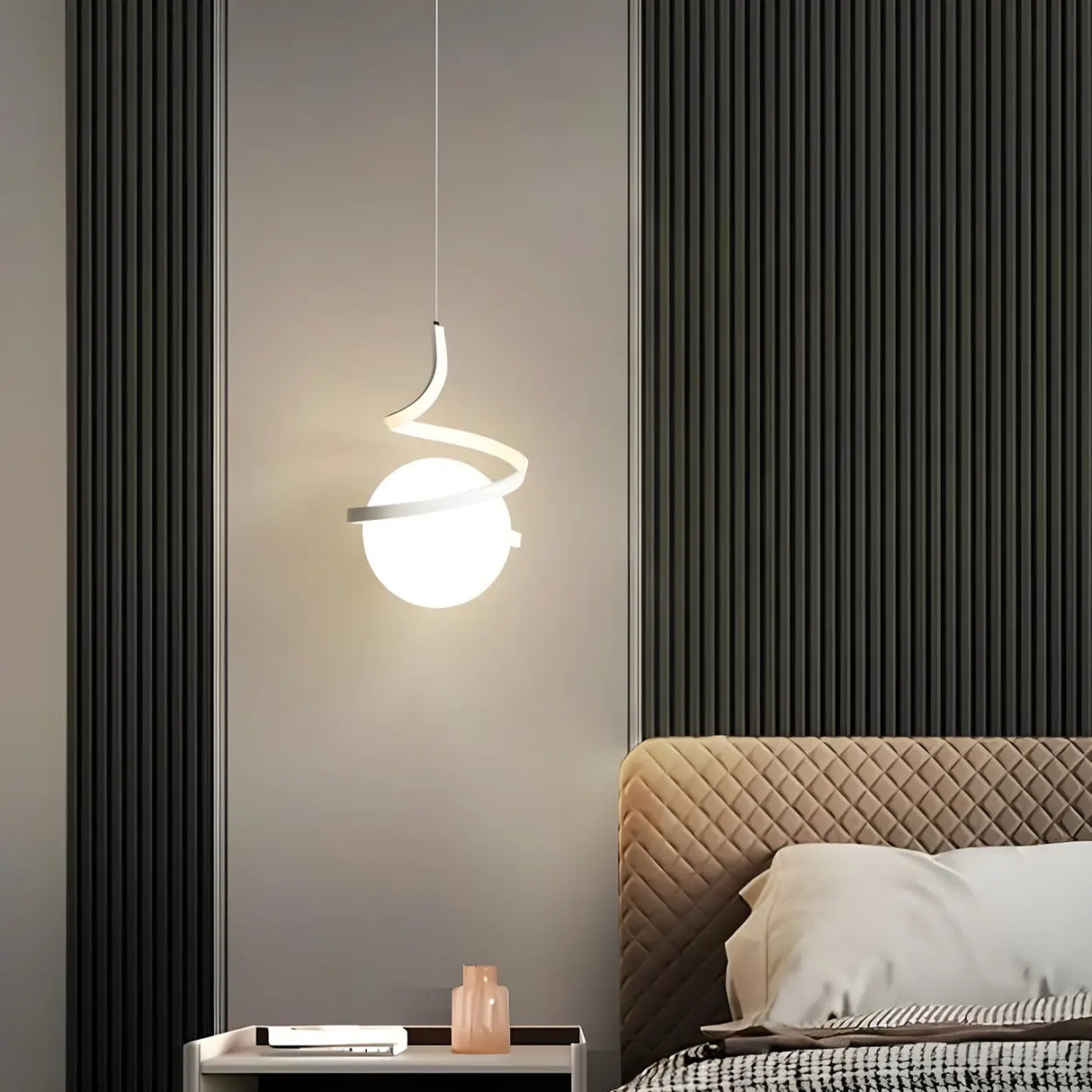 Modern Gold Spiral White Glass Globe Bedroom Pendant Light Image - 4