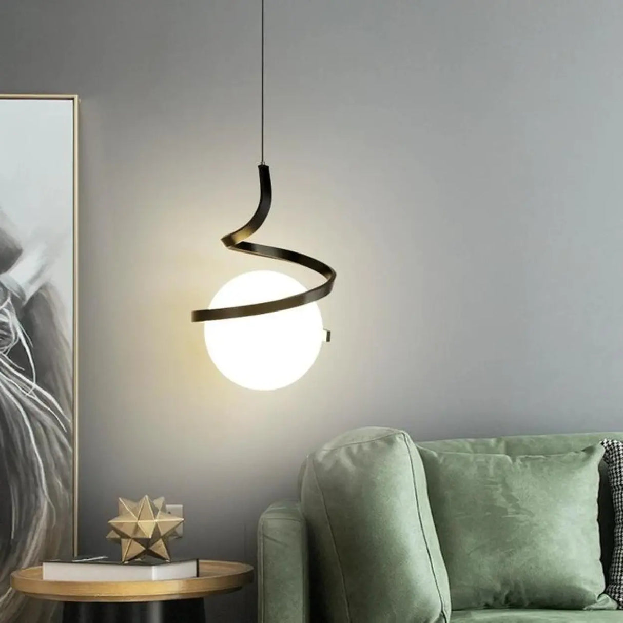 Modern Gold Spiral White Glass Globe Bedroom Pendant Light Image - 6