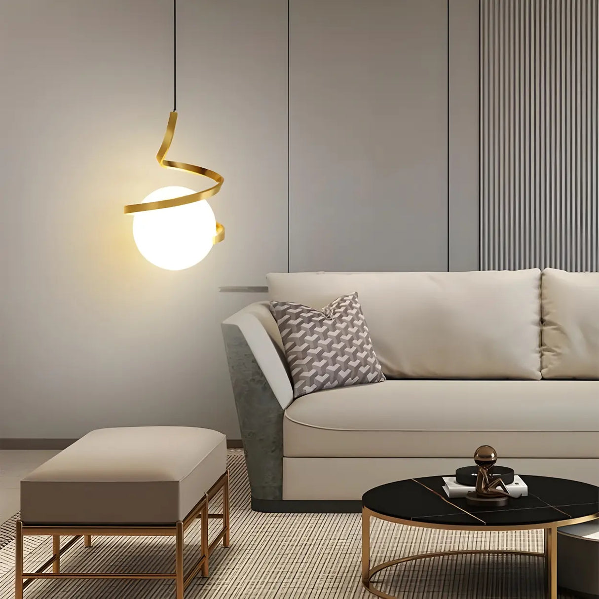 Modern Gold Spiral White Glass Globe Bedroom Pendant Light Image - 7