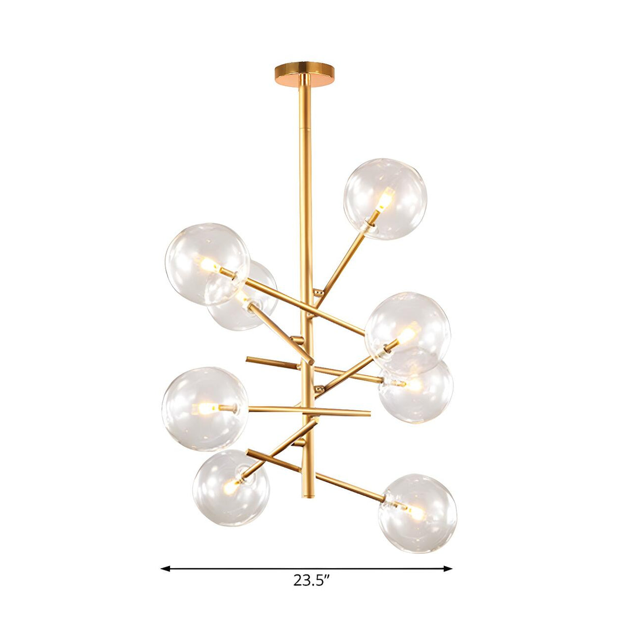 Modern Gold Sputnik Clear Glass Globe Vertical Chandelier Image - 10