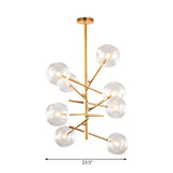 Modern Gold Sputnik Clear Glass Globe Vertical Chandelier Image - 10