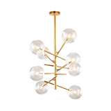 Modern Gold Sputnik Clear Glass Globe Vertical Chandelier Image - 3