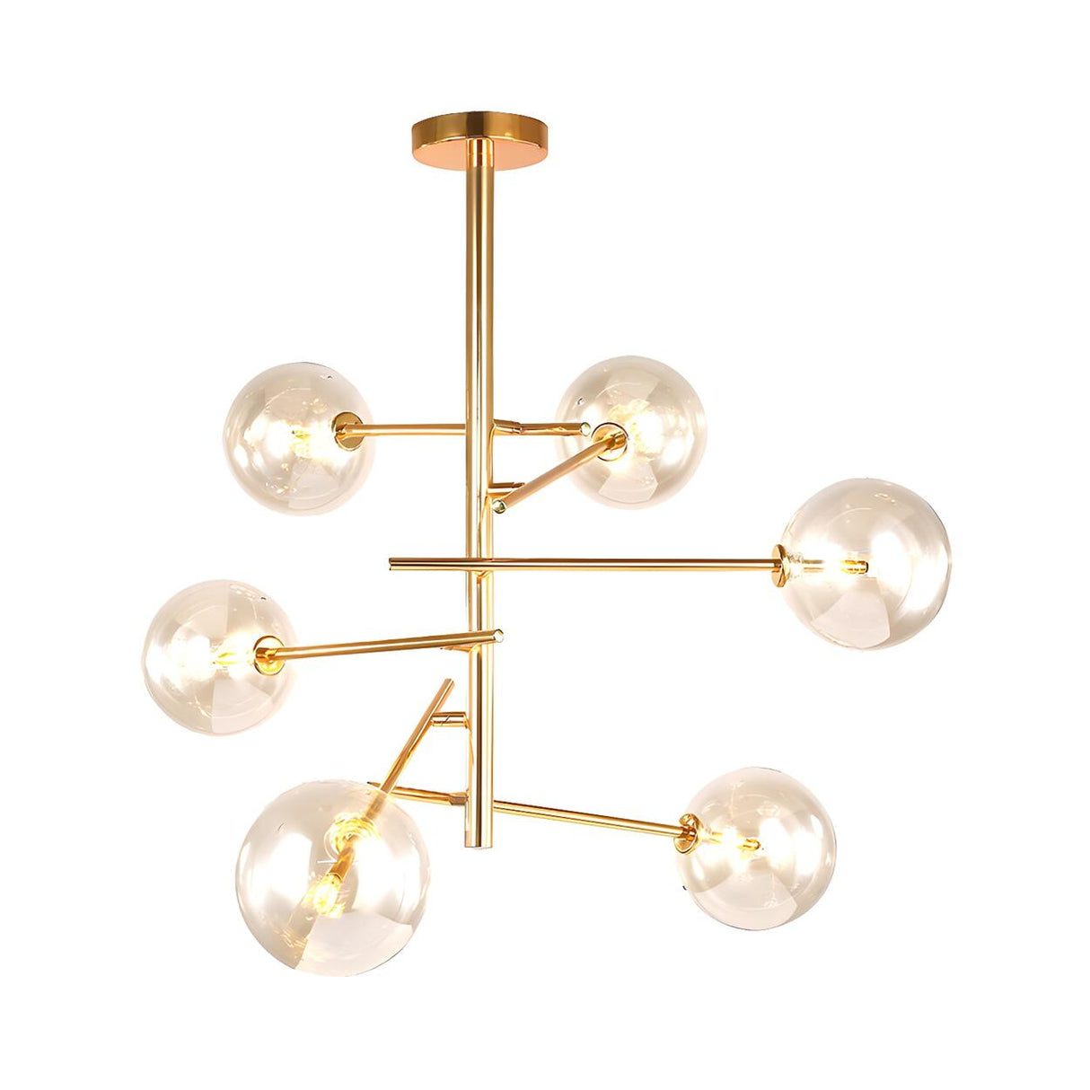 Modern Gold Sputnik Clear Glass Globe Vertical Chandelier Image - 5