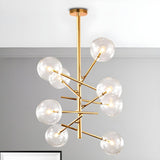 Modern Gold Sputnik Clear Glass Globe Vertical Chandelier Image - 6