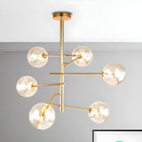 Modern Gold Sputnik Clear Glass Globe Vertical Chandelier Image - 8