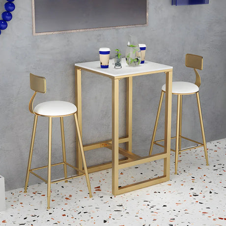 Modern Gold Square Metal Medium Faux Marble Bar Table Image - 2