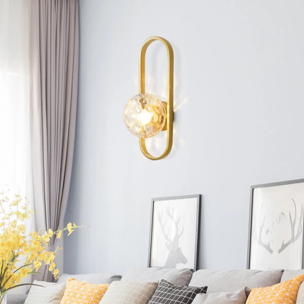 Modern Gold Textured Glass Globe LED Wall Sconce Image - 3