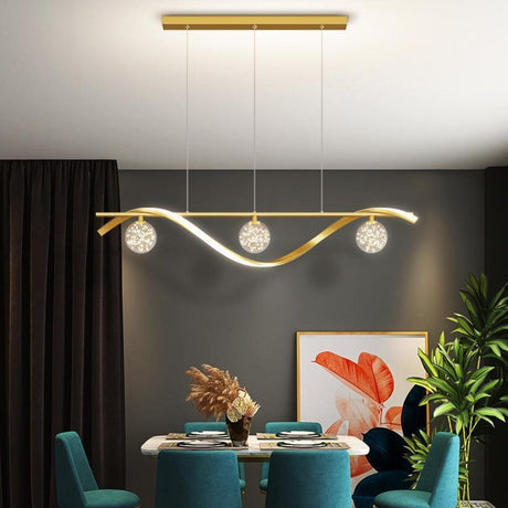 Modern Gold Wave and Globe Island Pendant Light Image - 1