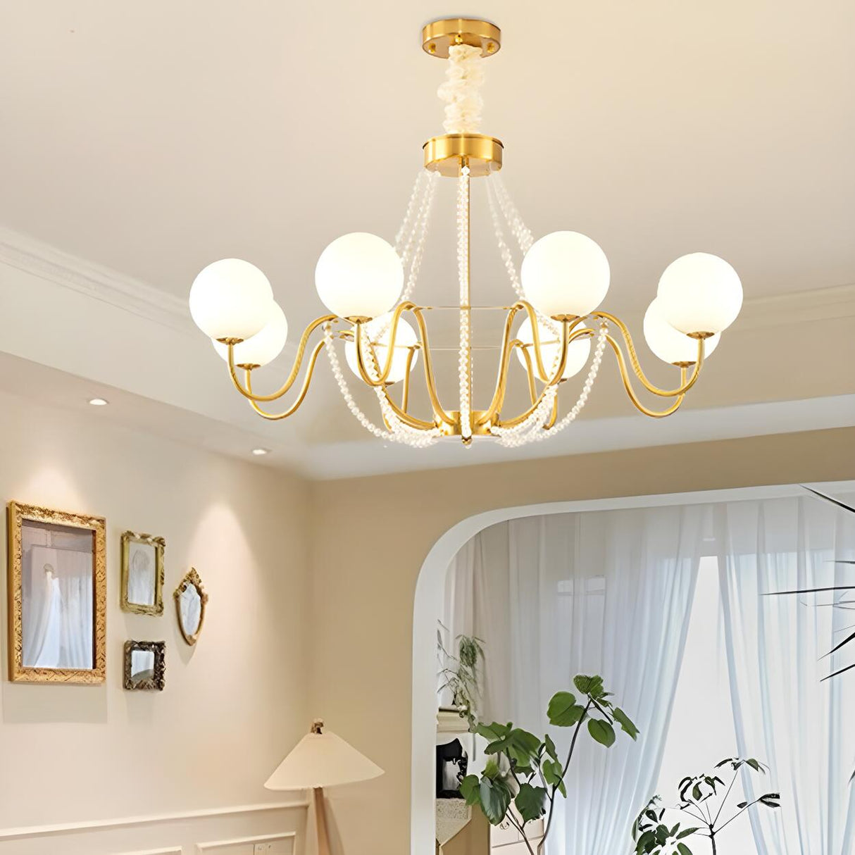 Modern Gold White Frosted Glass Globe Chandelier Bedroom Image - 13