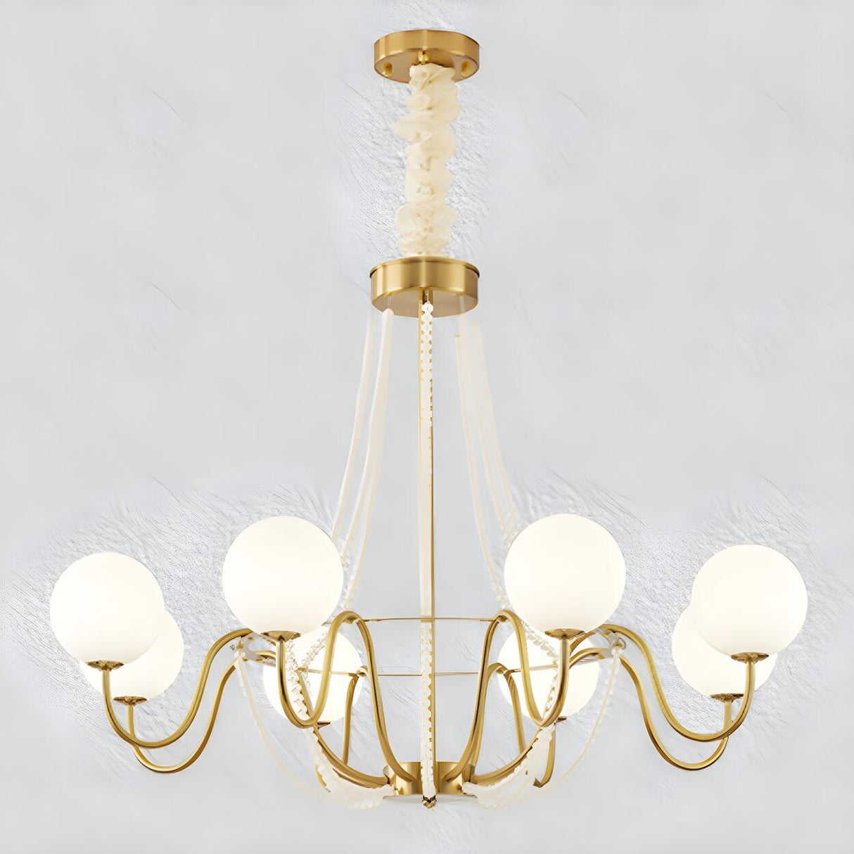 Modern Gold White Frosted Glass Globe Chandelier Bedroom Image - 5