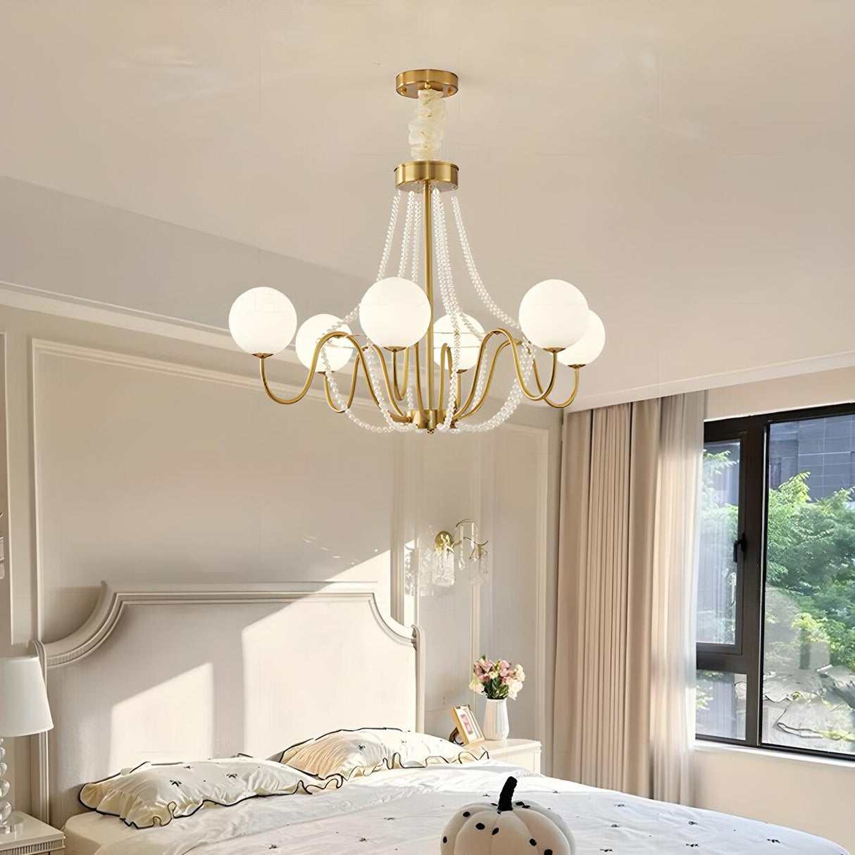 Modern Gold White Frosted Glass Globe Chandelier Bedroom Image - 6