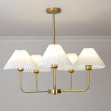 Modern Gold White Pleated Fabric Round Chandelier Image - 10