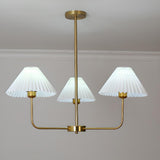 Modern Gold White Pleated Fabric Round Chandelier Image - 12