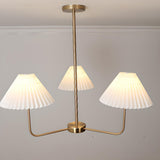 Modern Gold White Pleated Fabric Round Chandelier Image - 13