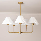 Modern Gold White Pleated Fabric Round Chandelier Image - 14