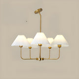 Modern Gold White Pleated Fabric Round Chandelier Image - 3