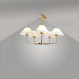 Modern Gold White Pleated Fabric Round Chandelier Image - 6