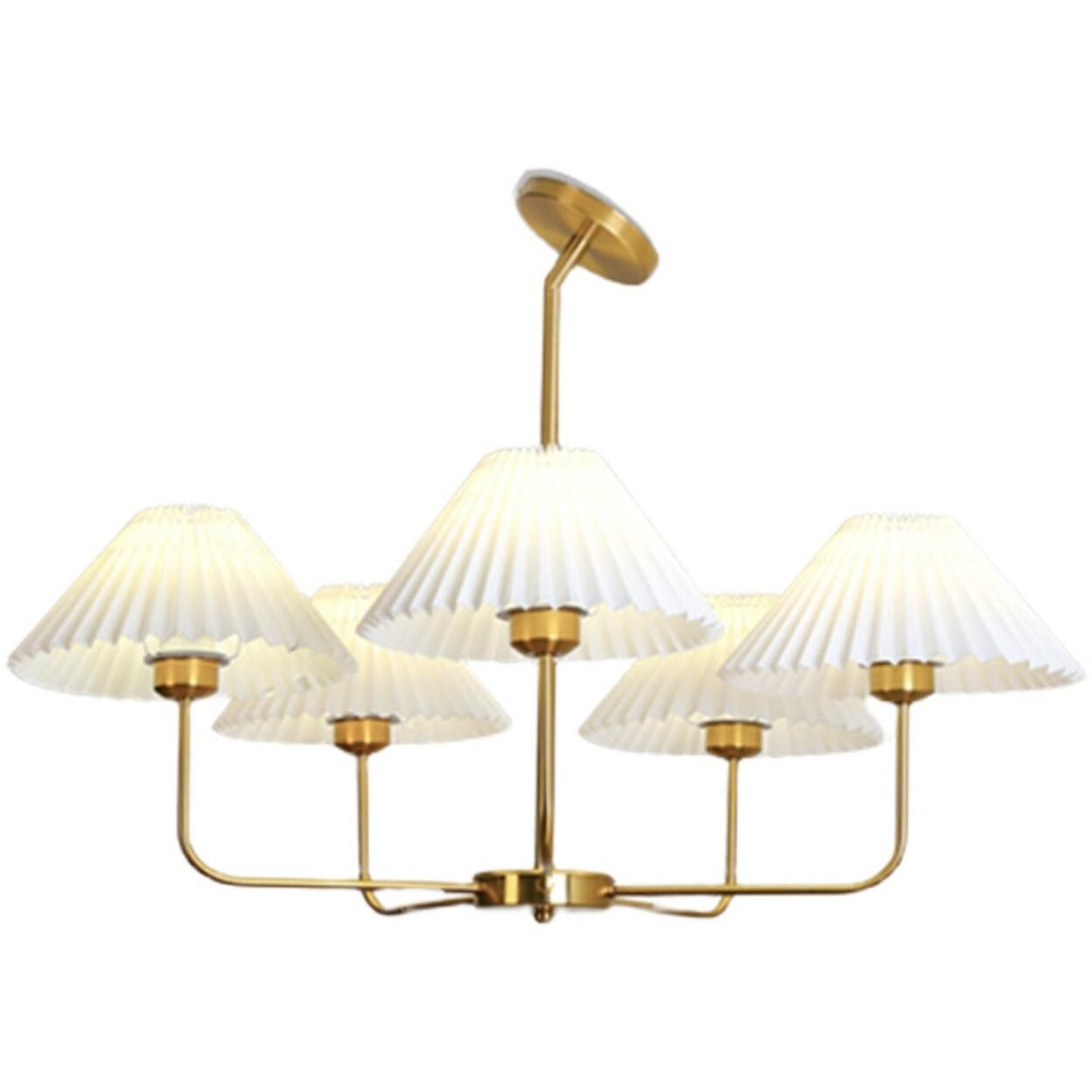 Modern Gold White Pleated Fabric Round Chandelier Image - 7