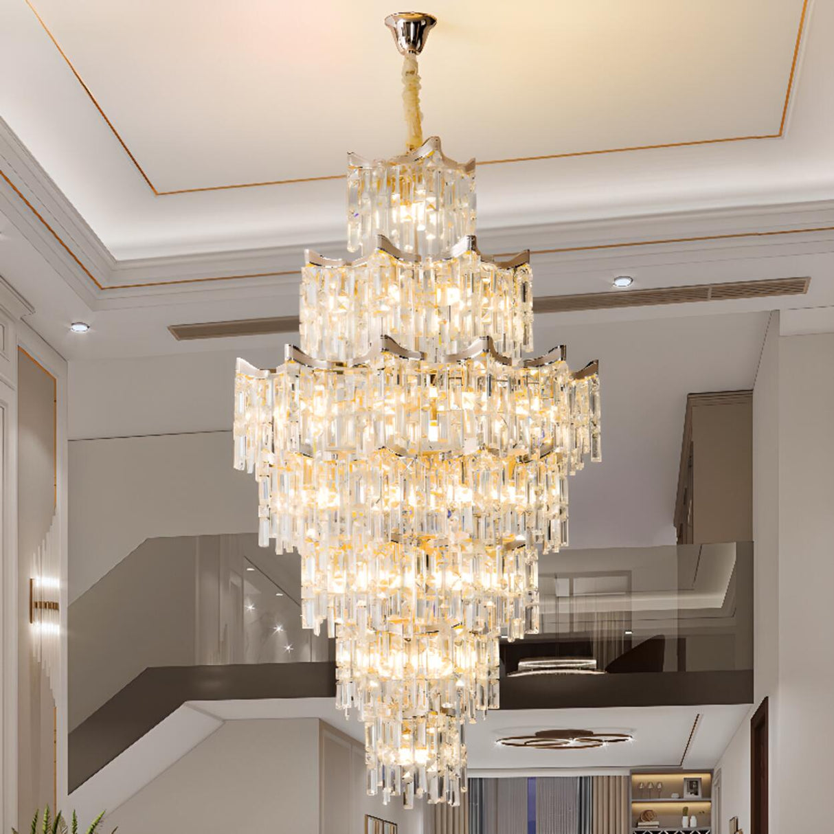 Modern Golden Chain Tiered Crystal Chandelier Image - 1