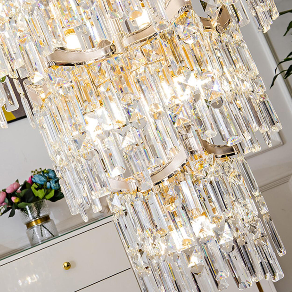 Modern Golden Chain Tiered Crystal Chandelier Image - 12