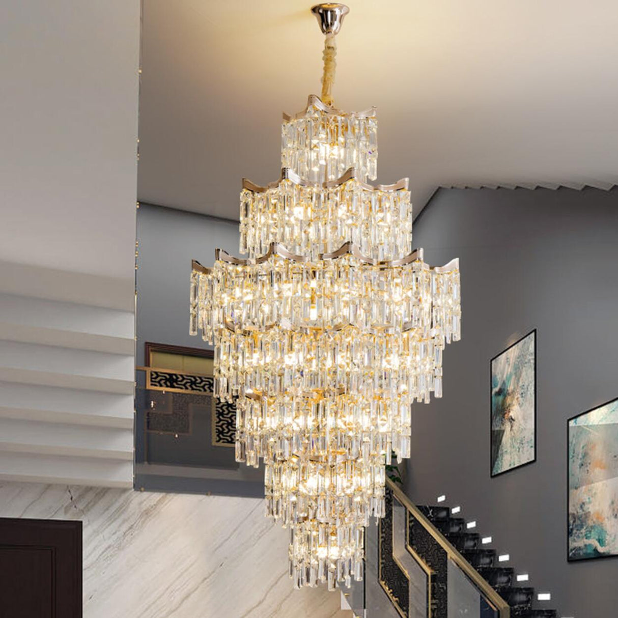 Modern Golden Chain Tiered Crystal Chandelier Image - 6