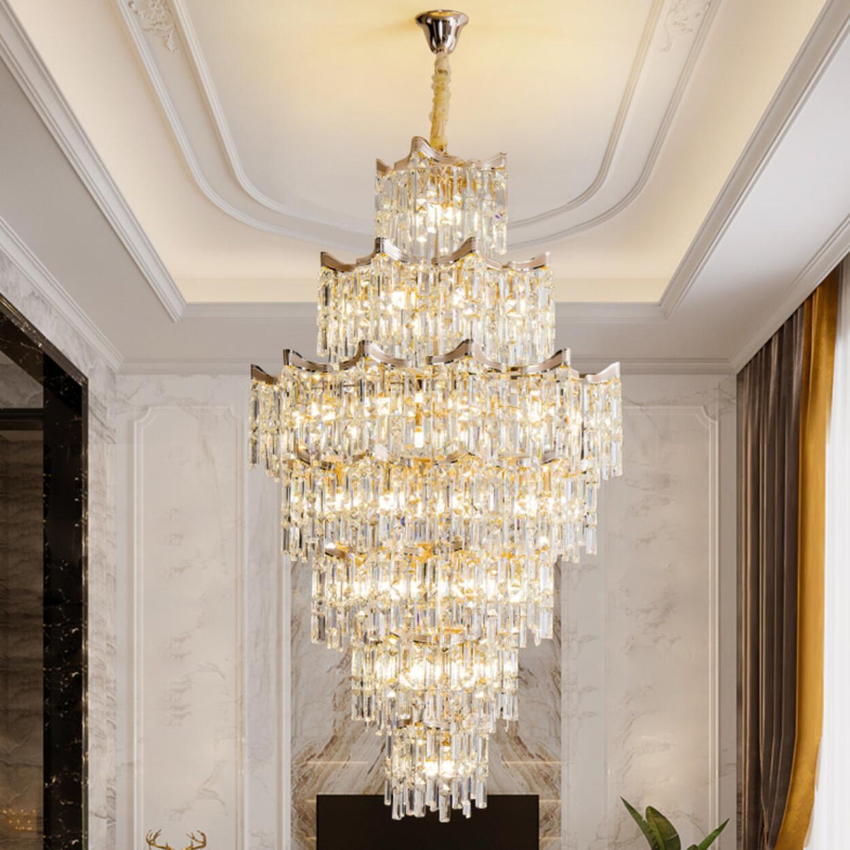 Modern Golden Chain Tiered Crystal Chandelier Image - 8