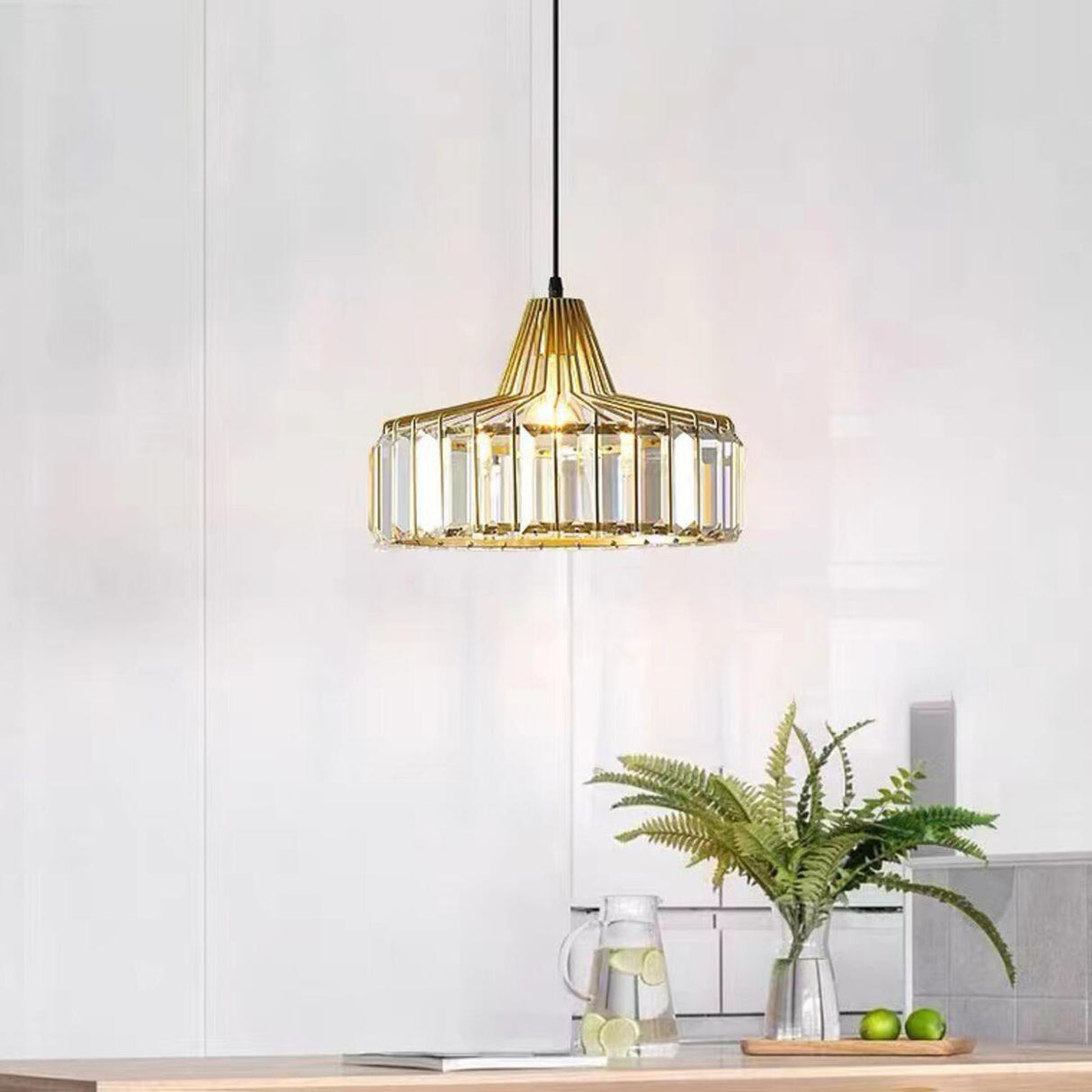 Modern Golden Clear Crystal Vaulted Pendant Light Image - 1