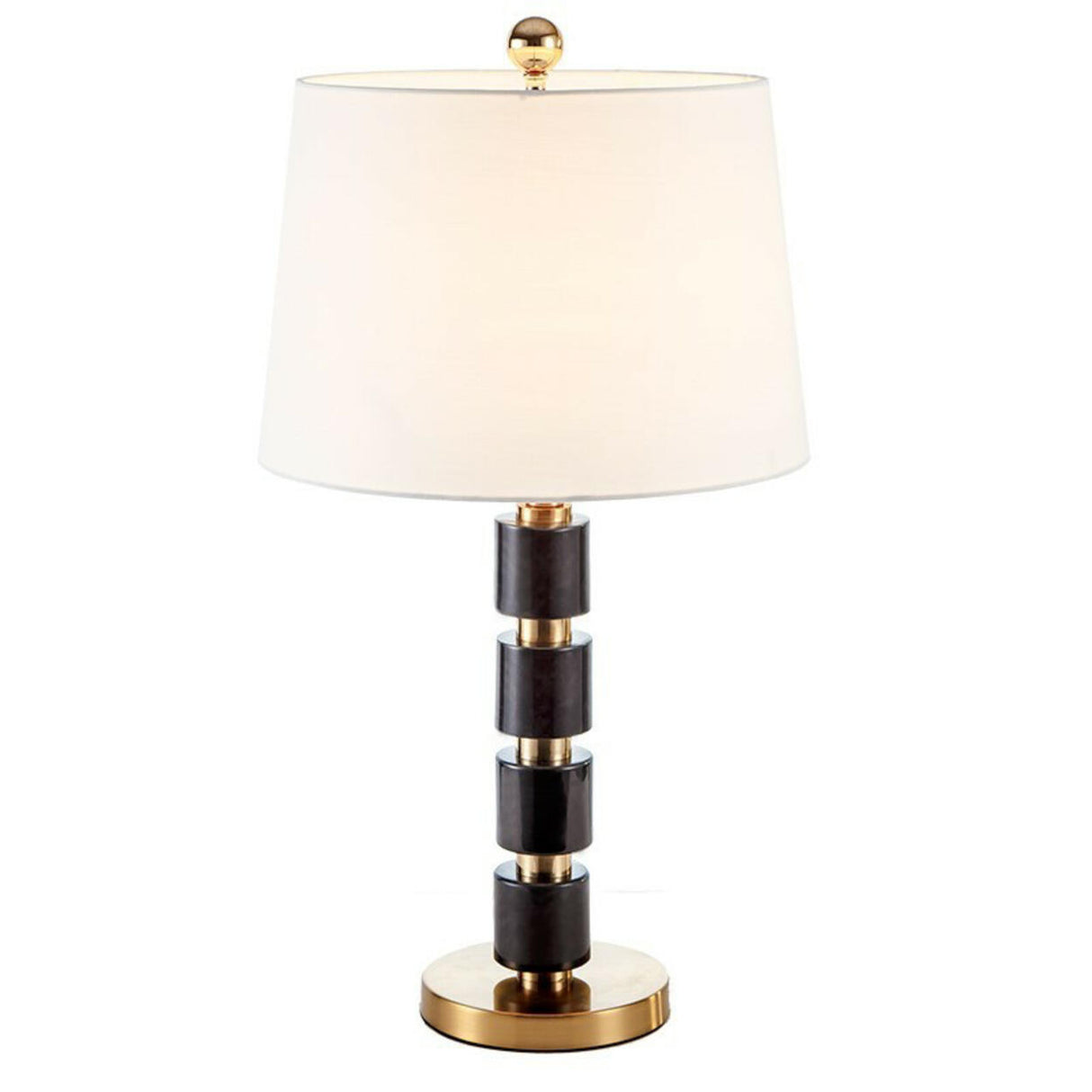 Modern Golden Finish Barrel Fabric Shade Table Lamp Image - 5