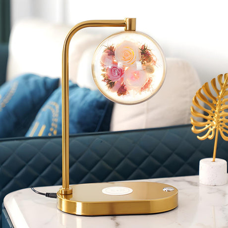 Modern Golden Glass Round Flower Accent Table Lamp Image - 1