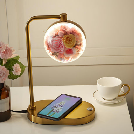 Modern Golden Glass Round Flower Accent Table Lamp Image - 2