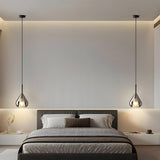 Modern Gray Clear Glass Teardrop Bedroom Pendant Light Image - 1