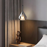 Modern Gray Clear Glass Teardrop Bedroom Pendant Light Image - 10