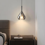 Modern Gray Clear Glass Teardrop Bedroom Pendant Light Image - 4