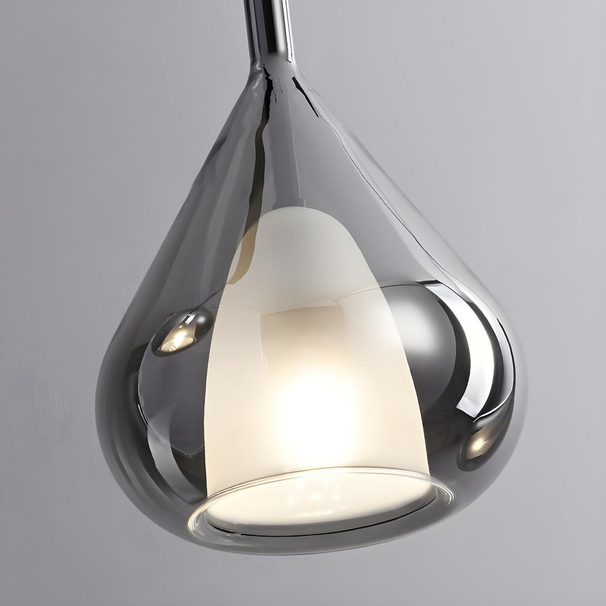 Modern Gray Clear Glass Teardrop Bedroom Pendant Light Image - 9