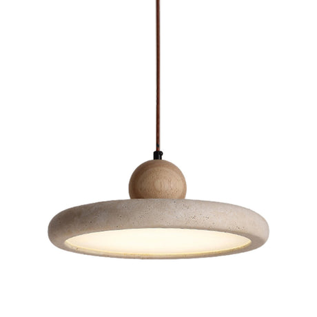 Modern Gray Drum Stone Adjustable Height Pendant Light Image - 2