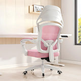 Modern Gray Ergonomic Mesh Office Chair with Headrest Image - 9