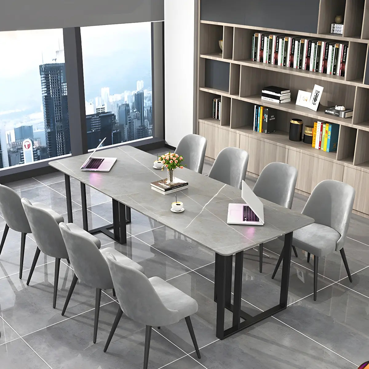 Modern Gray Stone Sledge Conference Table 8-Person Image - 1