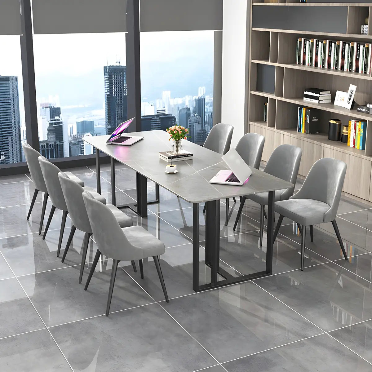 Modern Gray Stone Sledge Conference Table 8-Person Image - 4