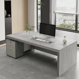 Modern Gray Wood Drawers Storage Sled Computer Desk Image - 1