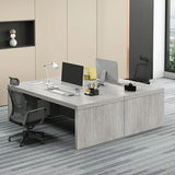 Modern Gray Wood Drawers Storage Sled Computer Desk Image - 2