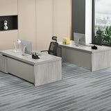 Modern Gray Wood Drawers Storage Sled Computer Desk Image - 4