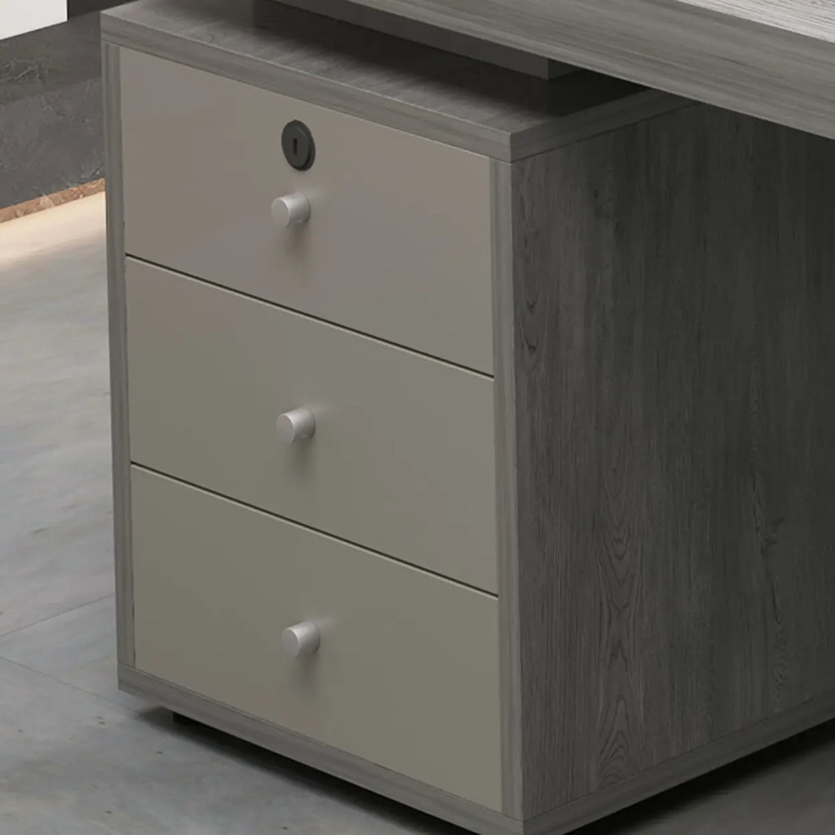 Modern Gray Wood Drawers Storage Sled Computer Desk Image - 8